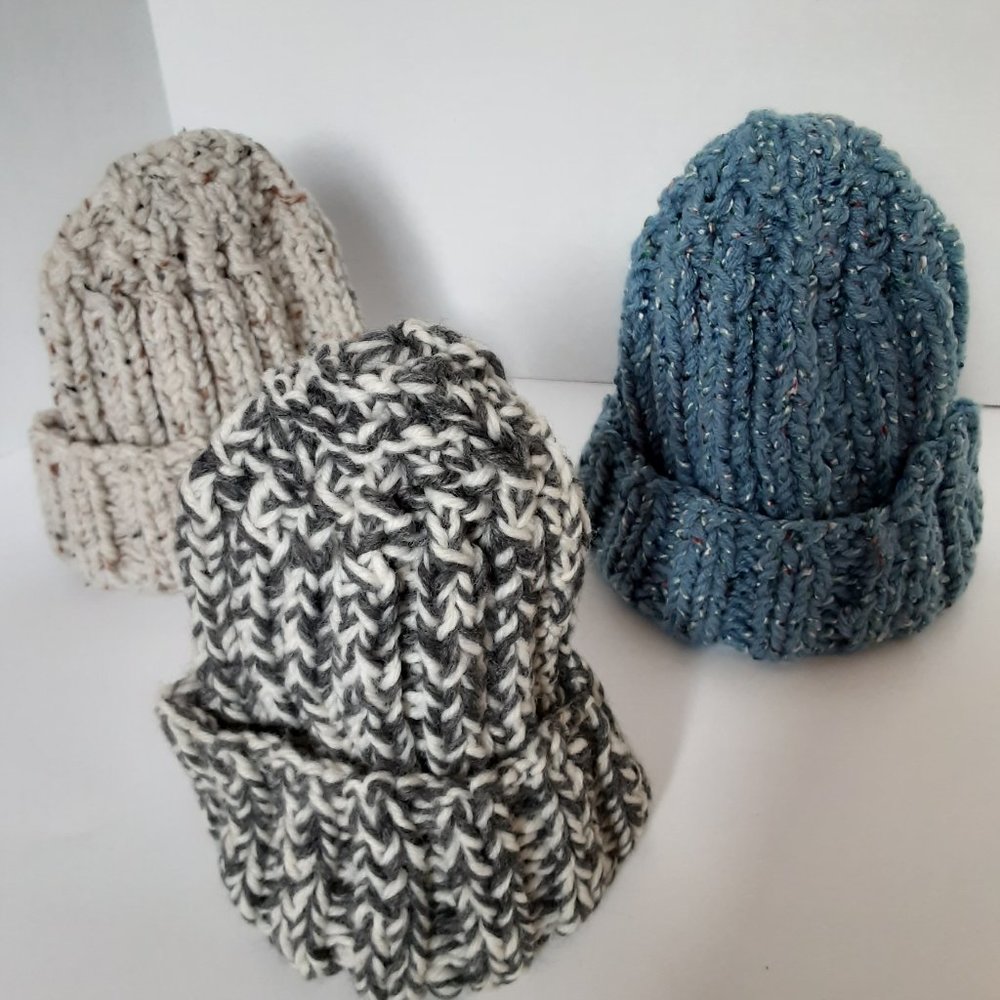 Handmade Cuffed Cable Knit Winter Wool Hats